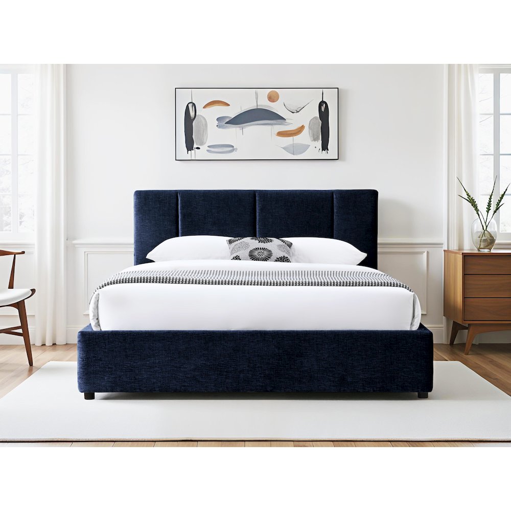 Venice Upholstered Platform Queen Bed in Blue Fabric. Picture 6