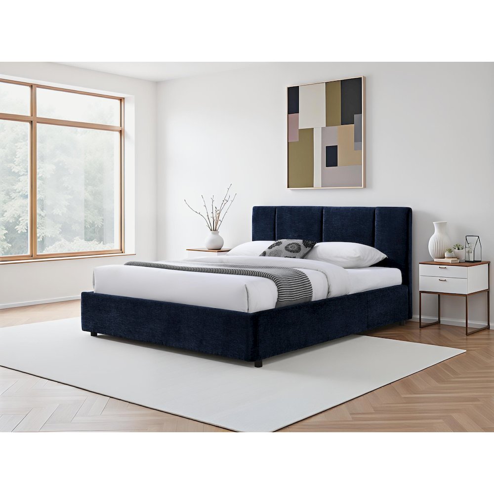 Venice Upholstered Platform Queen Bed in Blue Fabric. Picture 5