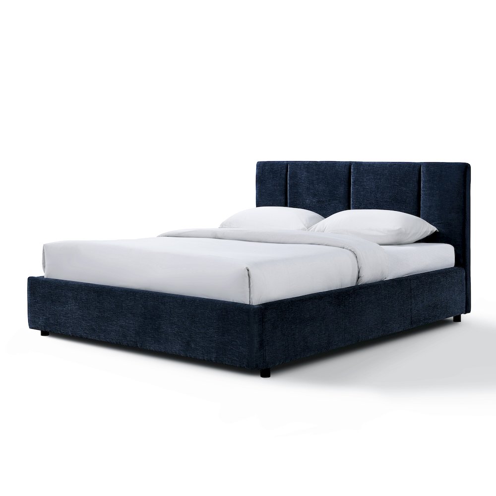Venice Upholstered Platform Queen Bed in Blue Fabric. Picture 1