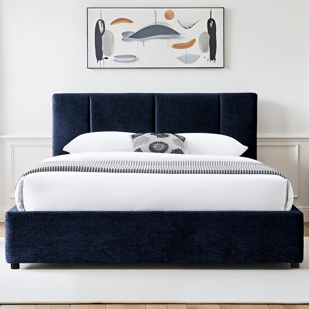 Venice Upholstered Platform Queen Bed in Blue Fabric. Picture 4
