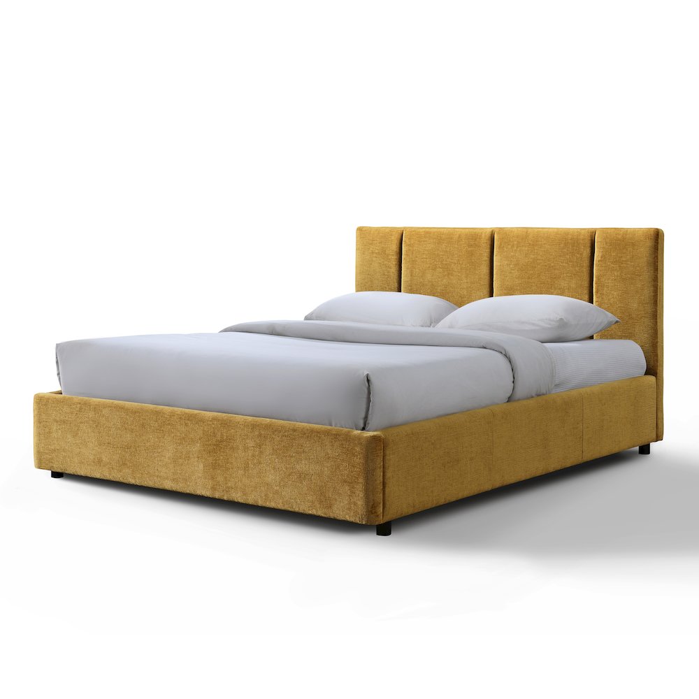 Venice Upholstered Platform Queen Bed in Gold Fabric. Picture 1