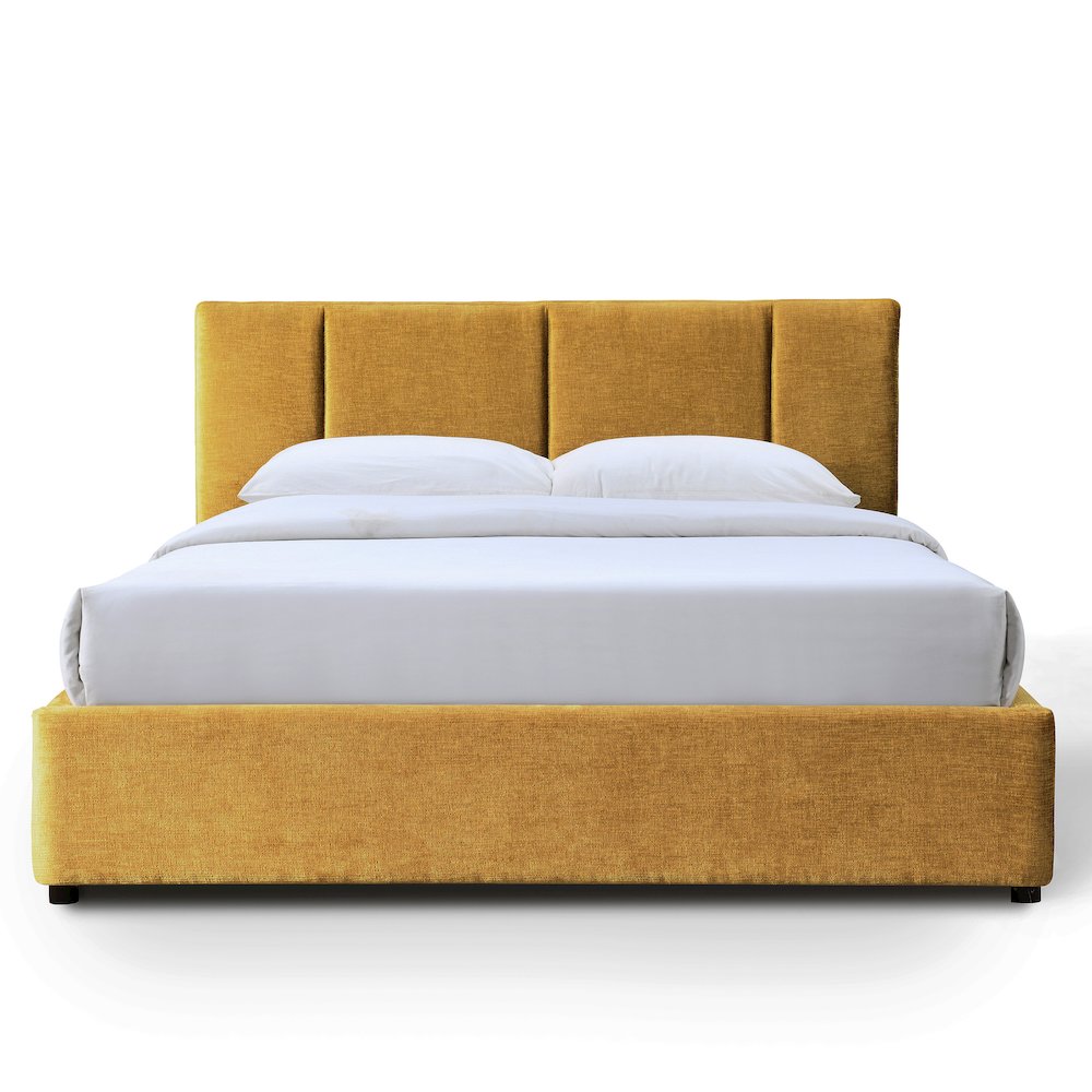 Venice Upholstered Platform Queen Bed in Gold Fabric. Picture 2