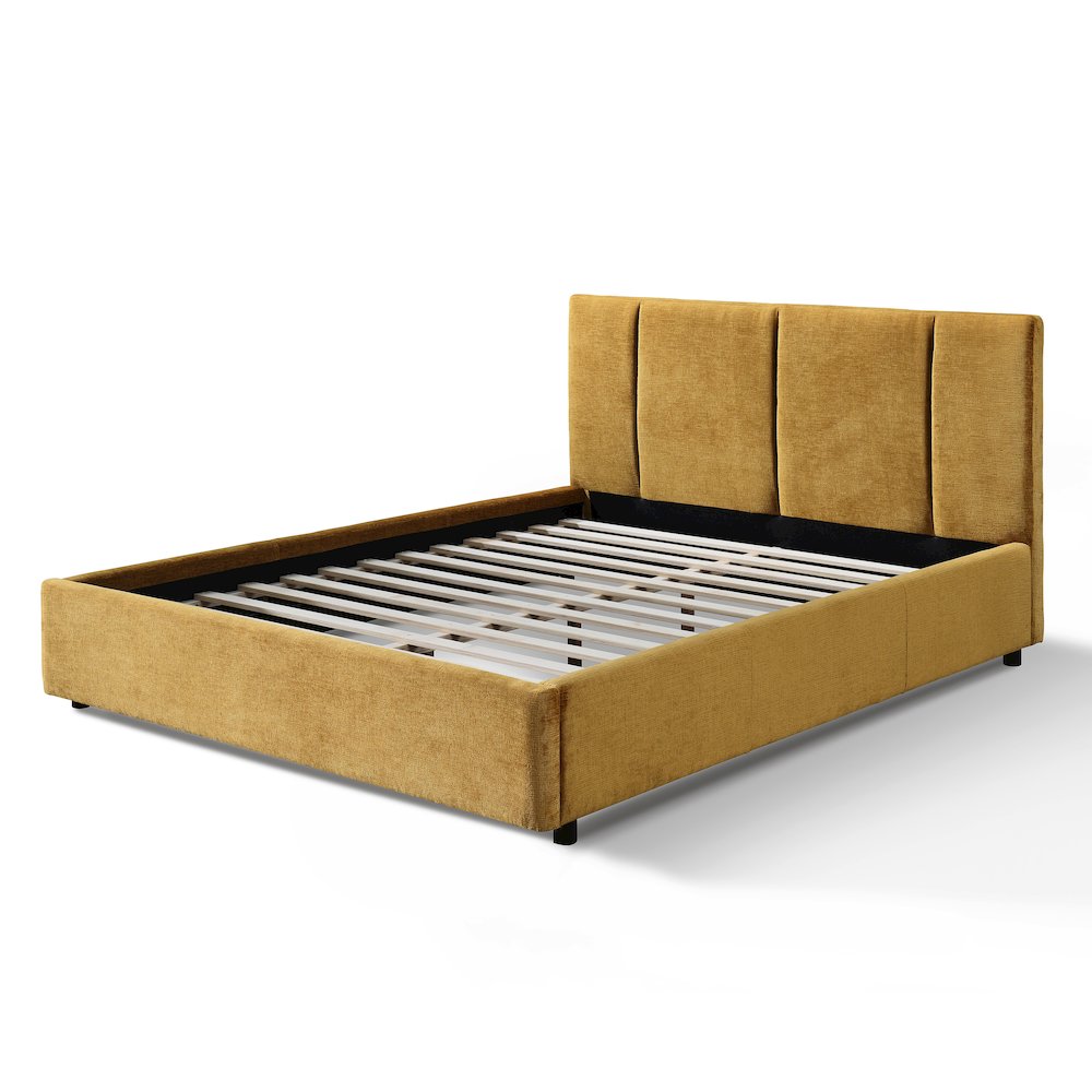 Venice Upholstered Platform Queen Bed in Gold Fabric. Picture 3