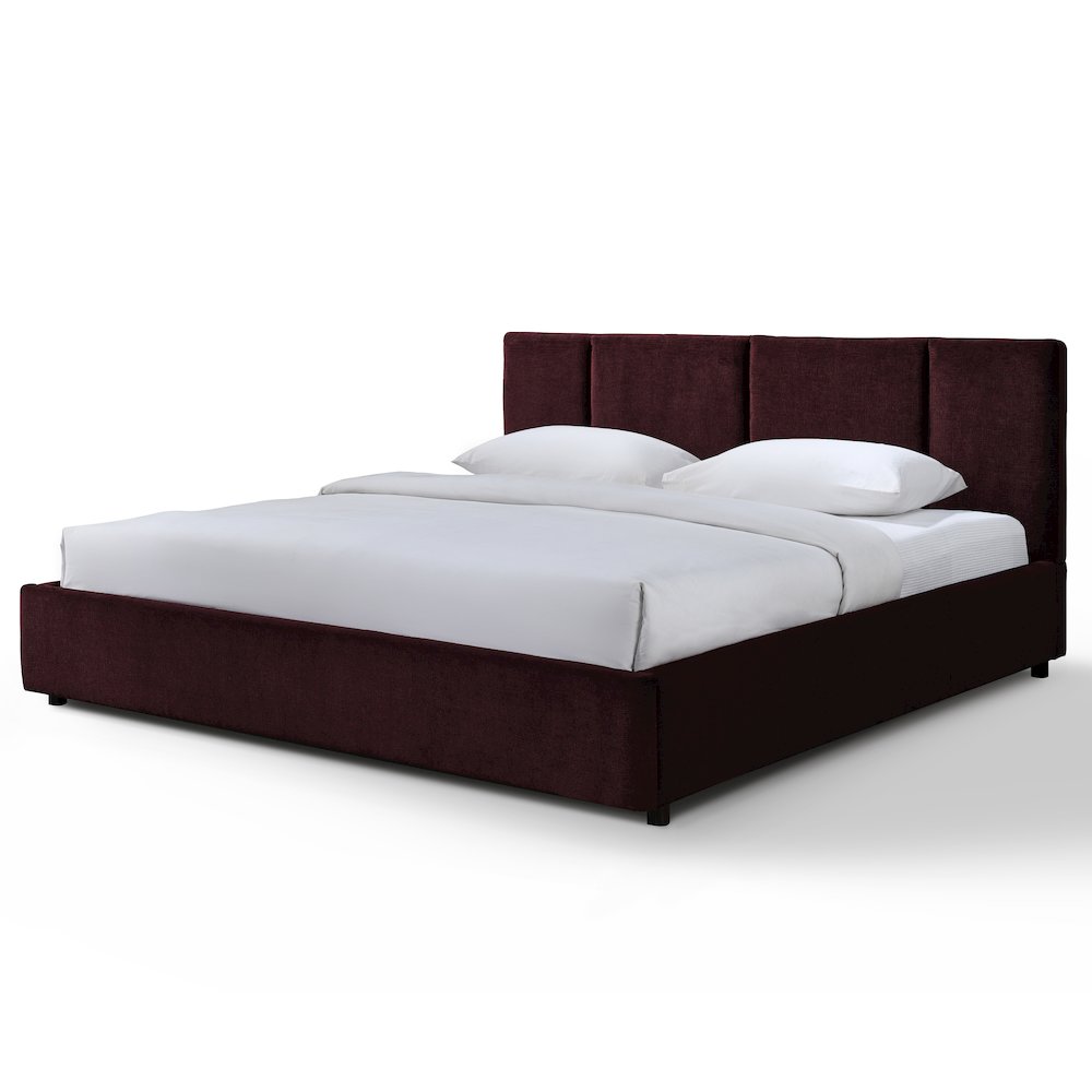 Venice Upholstered Platform King Bed in Burgundy Fabric. Picture 1