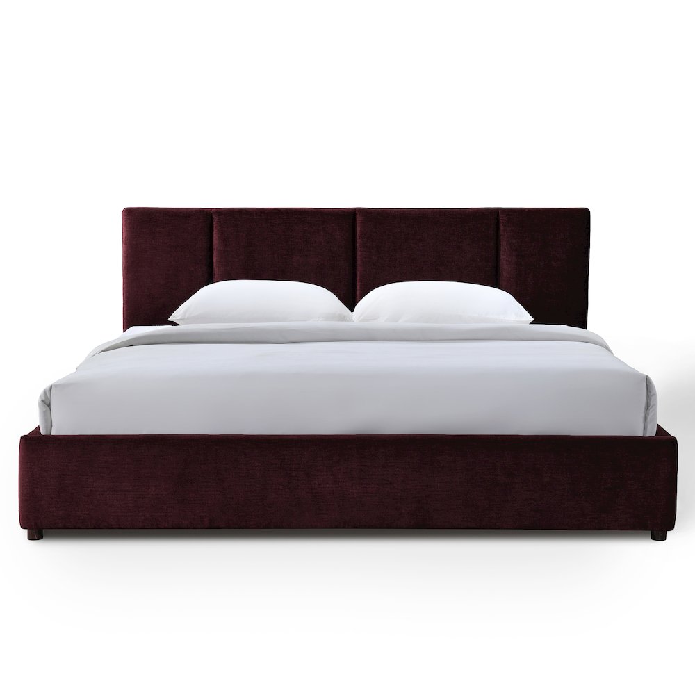 Venice Upholstered Platform King Bed in Burgundy Fabric. Picture 2