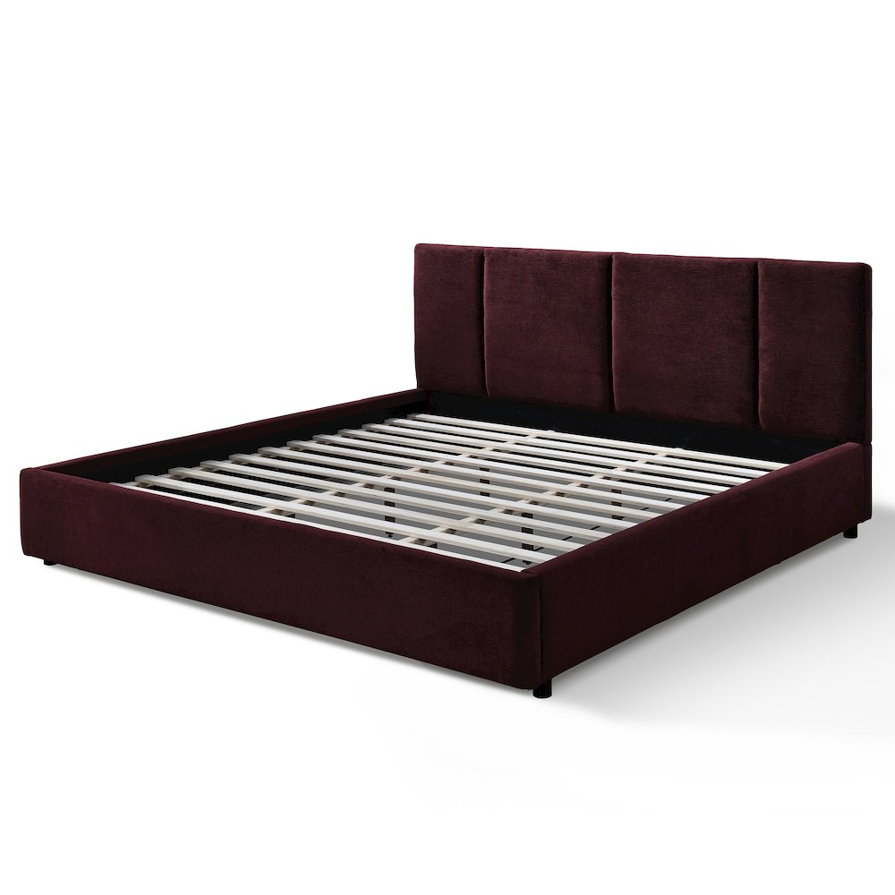 Venice Upholstered Platform King Bed in Burgundy Fabric. Picture 3