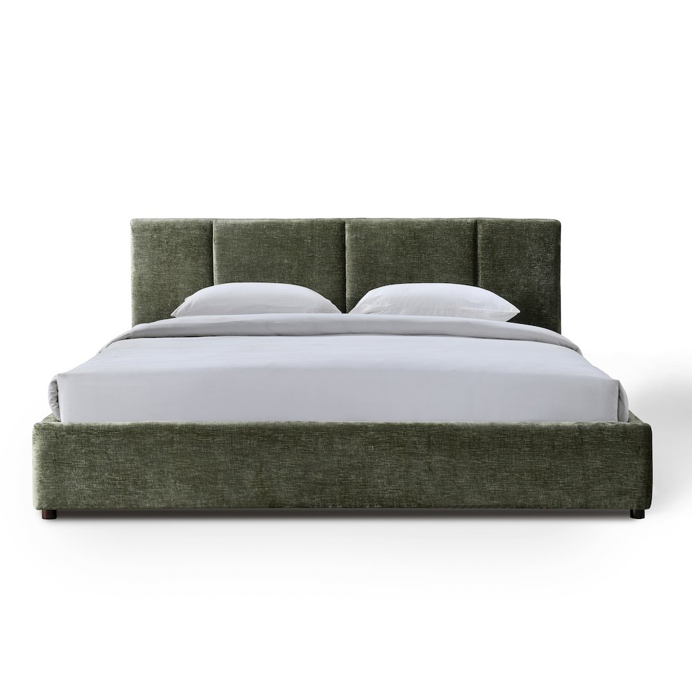 Venice Upholstered Platform King Bed in Moss Green Fabric. Picture 2