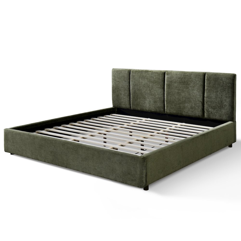 Venice Upholstered Platform King Bed in Moss Green Fabric. Picture 3