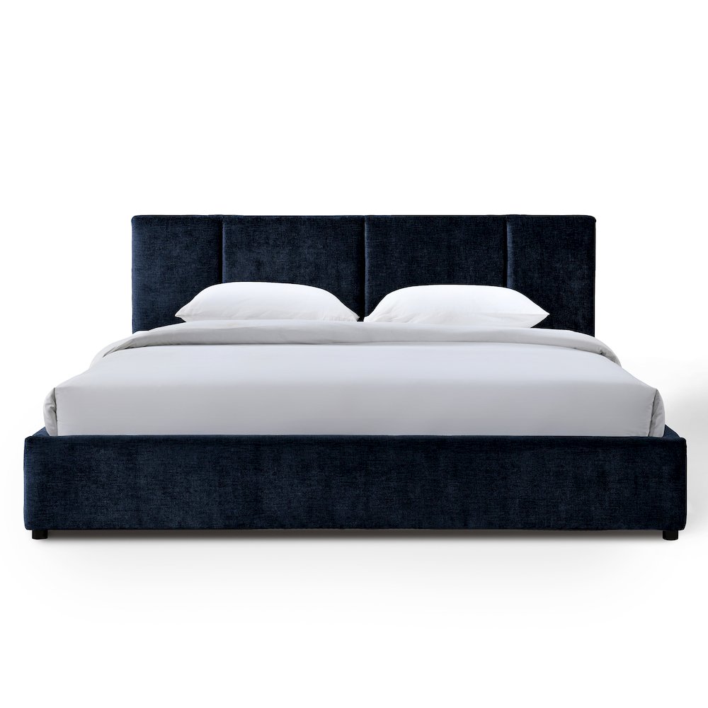 Venice Upholstered Platform King Bed in Blue Fabric. Picture 1