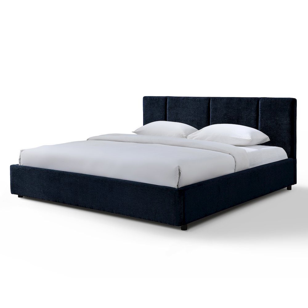 Venice Upholstered Platform King Bed in Blue Fabric. Picture 2