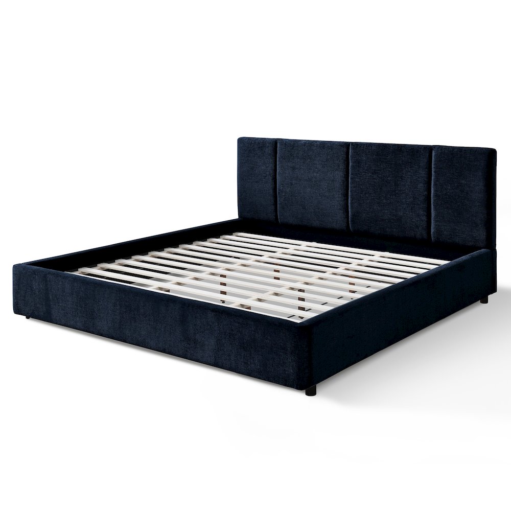 Venice Upholstered Platform King Bed in Blue Fabric. Picture 3