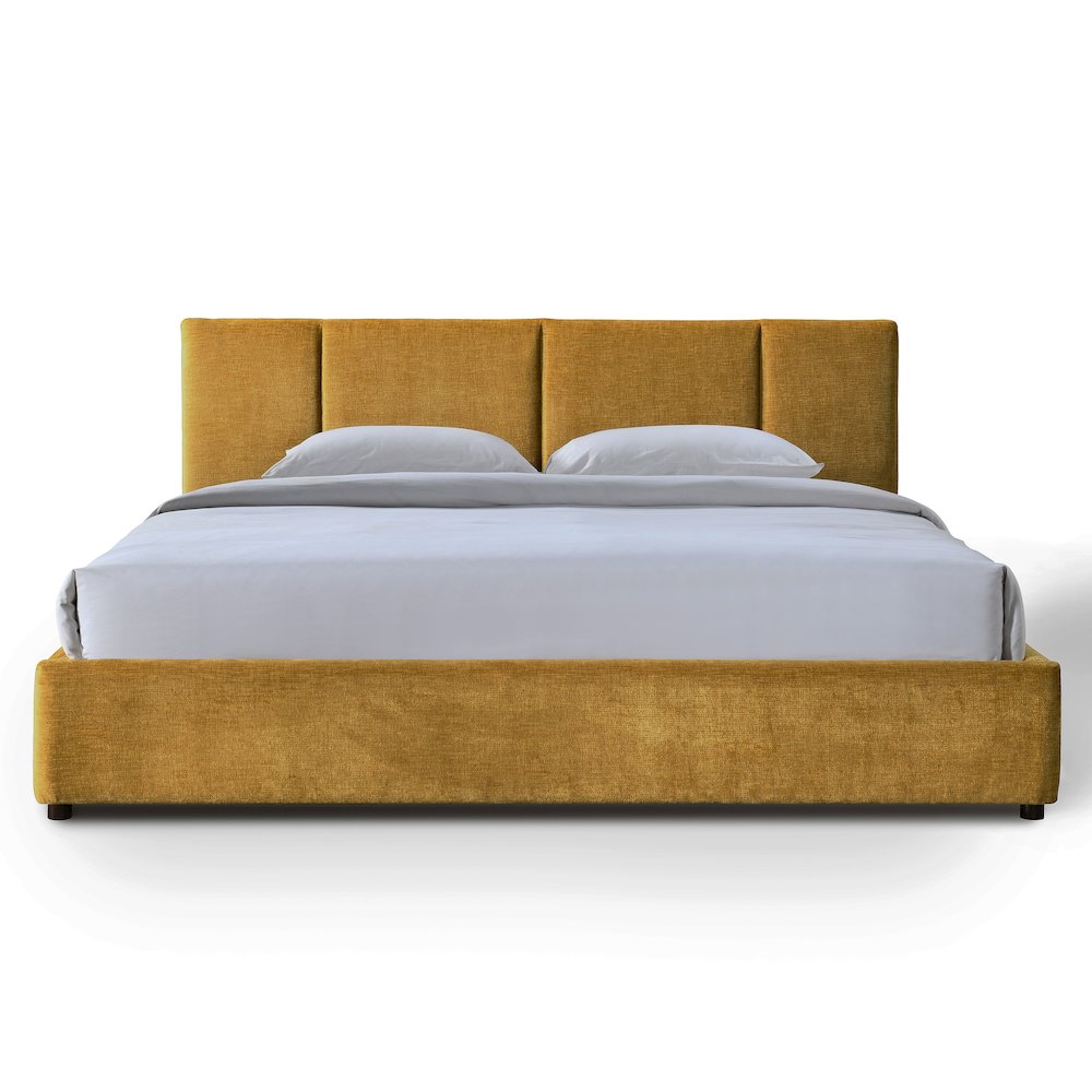 Venice Upholstered Platform King Bed in Gold Fabric. Picture 1