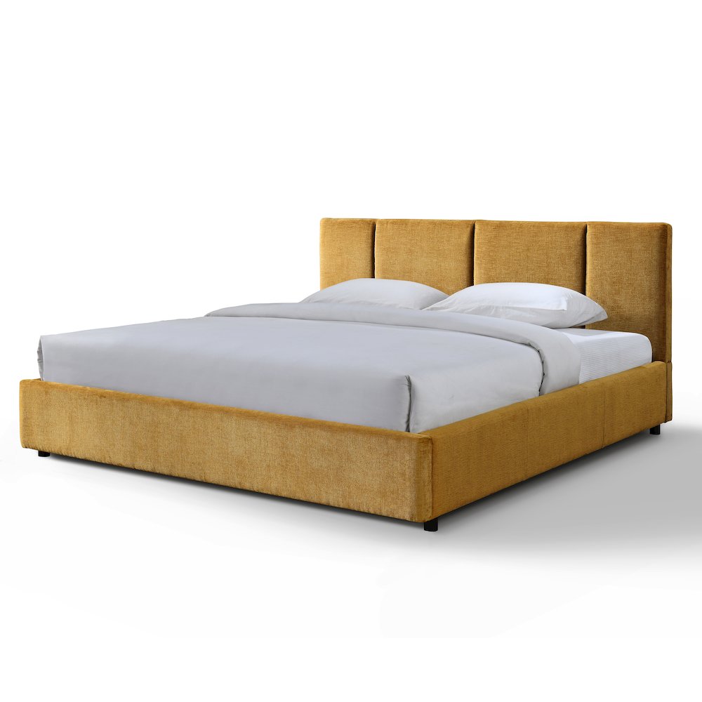 Venice Upholstered Platform King Bed in Gold Fabric. Picture 2