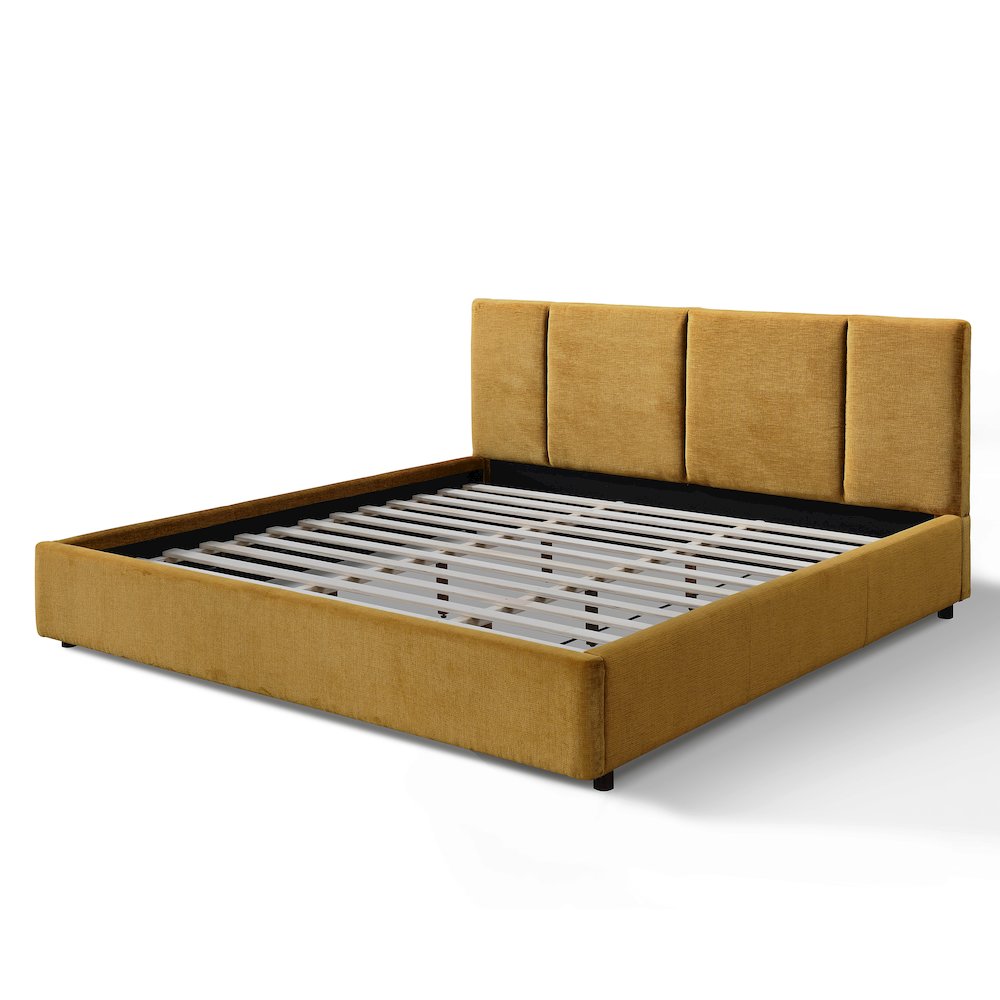 Venice Upholstered Platform King Bed in Gold Fabric. Picture 3