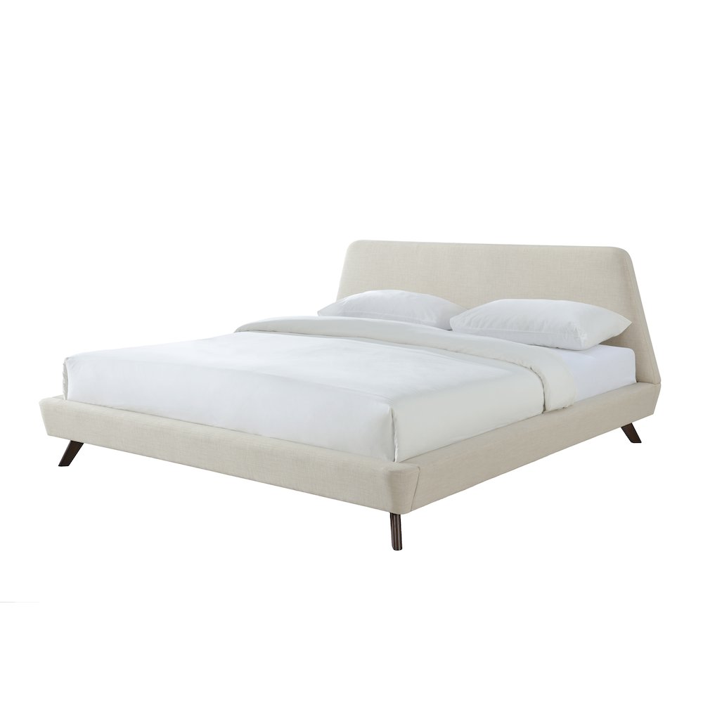 Henry Wood and Fabric Upholstered King Platform Bed in Beige. Picture 1