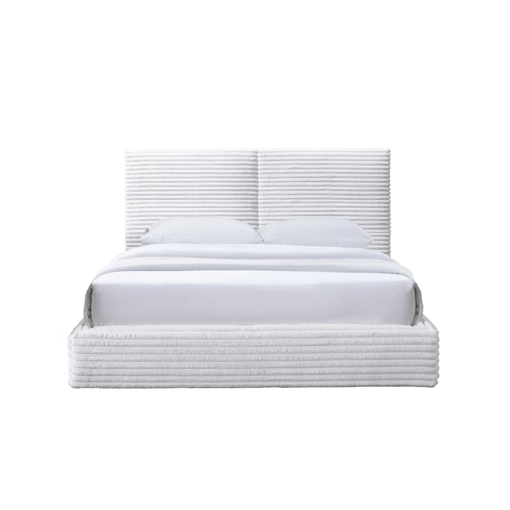Lucia Fabric Upholstered Platform Queen Bed in White. Picture 1