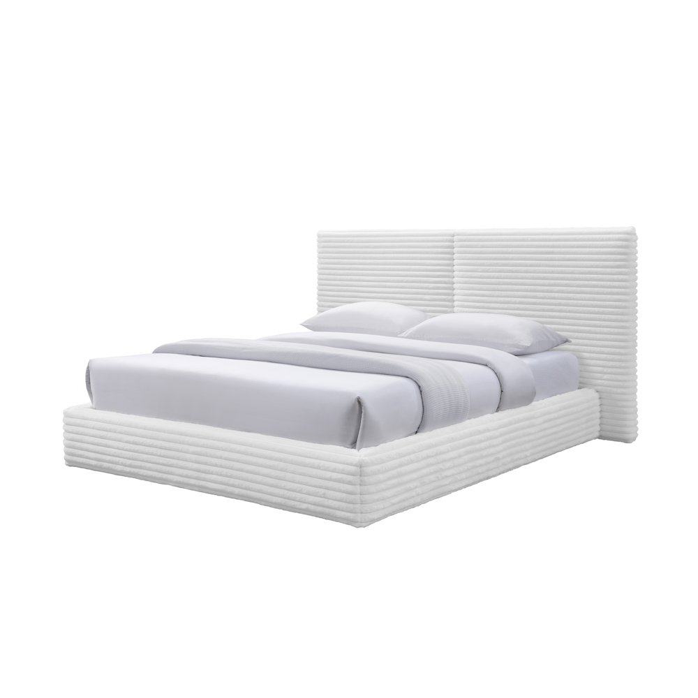 Lucia Fabric Upholstered Platform Queen Bed in White. Picture 2