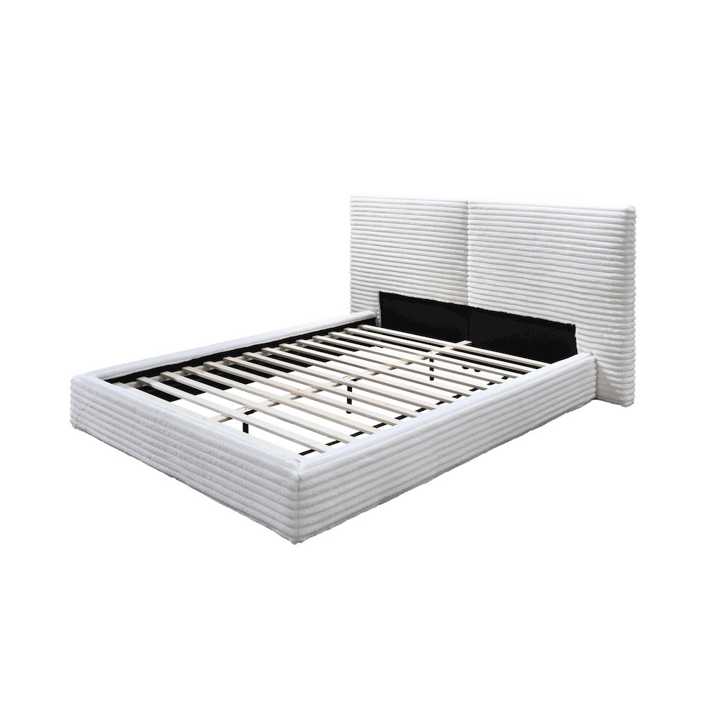 Lucia Fabric Upholstered Platform Queen Bed in White. Picture 3