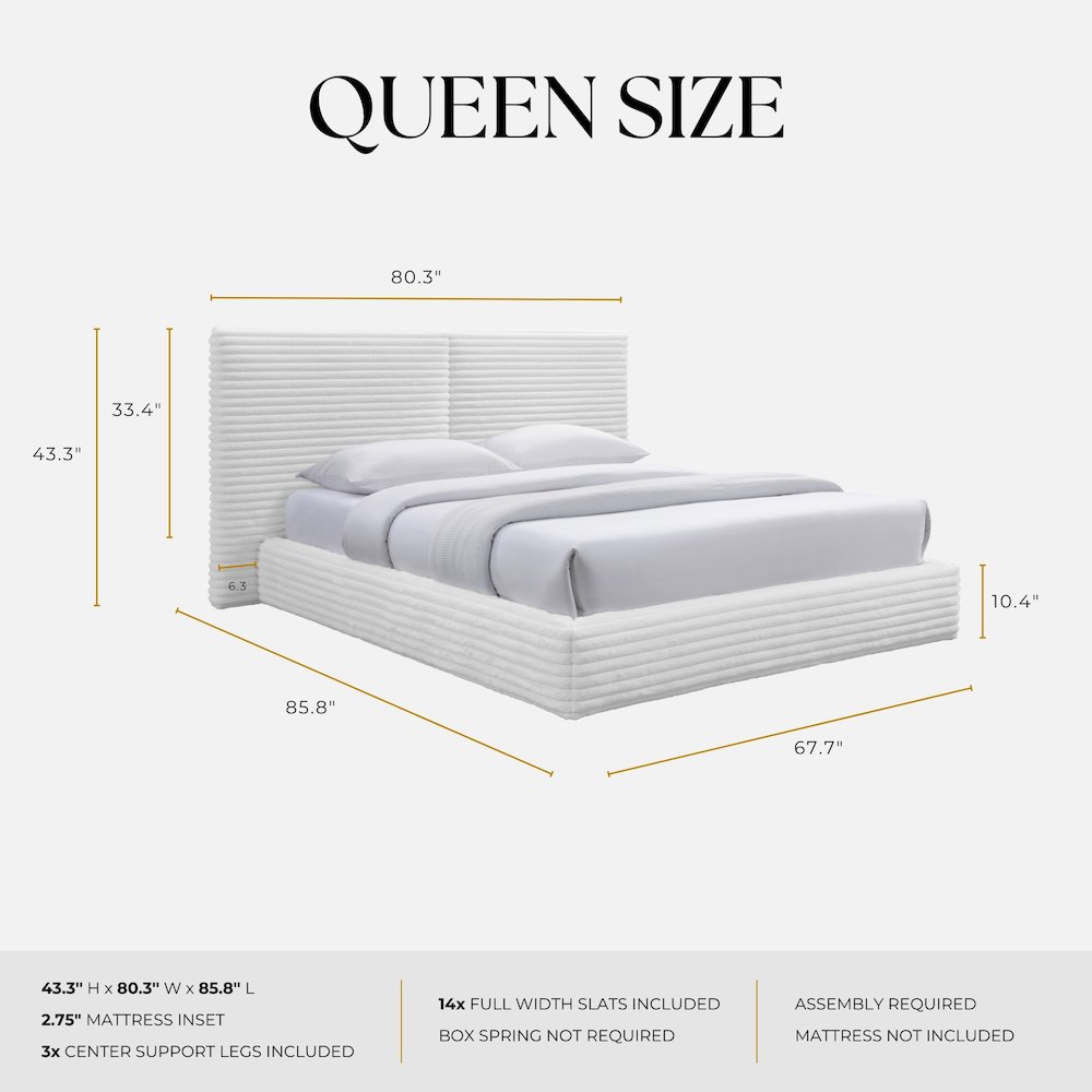Lucia Fabric Upholstered Platform Queen Bed in White. Picture 10