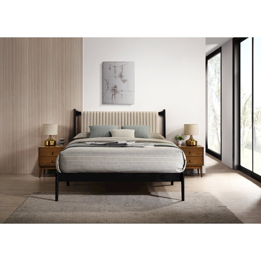 Ella Wooden Queen size Platform Bed in Black and Beige. Picture 3