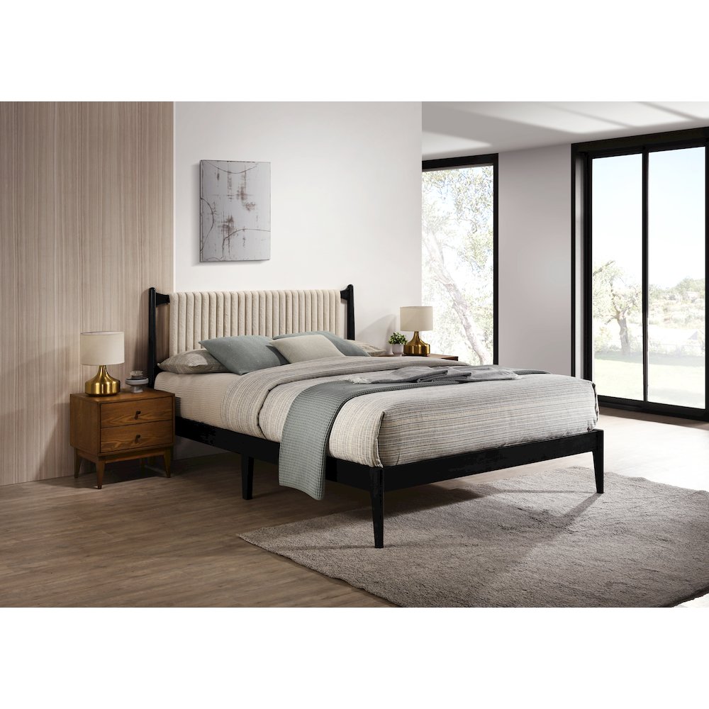 Ella Wooden Queen size Platform Bed in Black and Beige. Picture 4