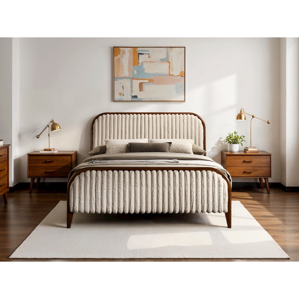 Daphne Wooden Queen size Platform Bed in Walnut and Beige. Picture 5