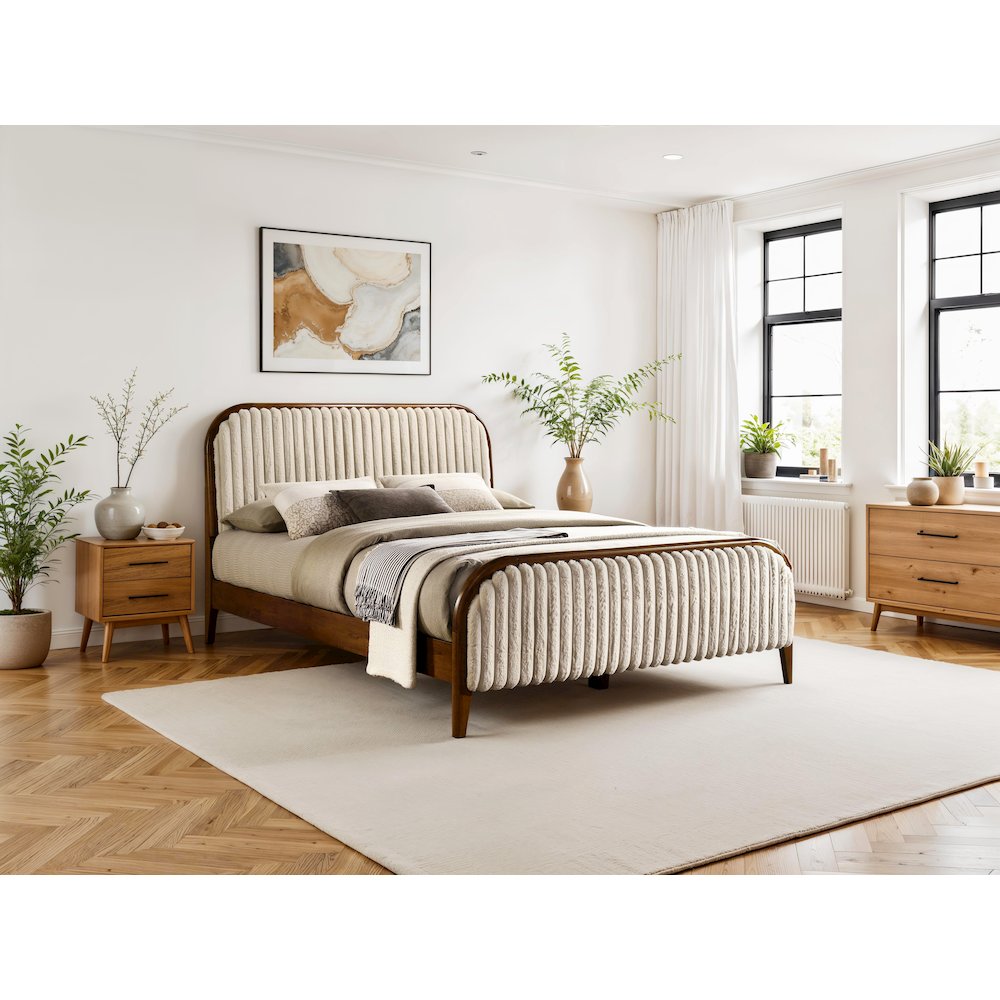 Daphne Wooden Queen size Platform Bed in Walnut and Beige. Picture 6