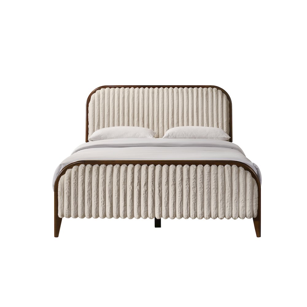 Daphne Wooden Queen size Platform Bed in Walnut and Beige. Picture 2