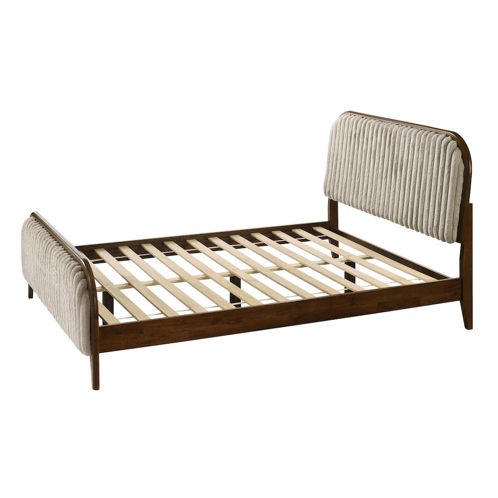 Daphne Wooden Queen size Platform Bed in Walnut and Beige. Picture 3