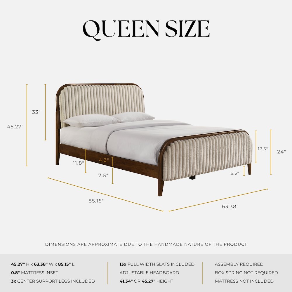 Daphne Wooden Queen size Platform Bed in Walnut and Beige. Picture 9