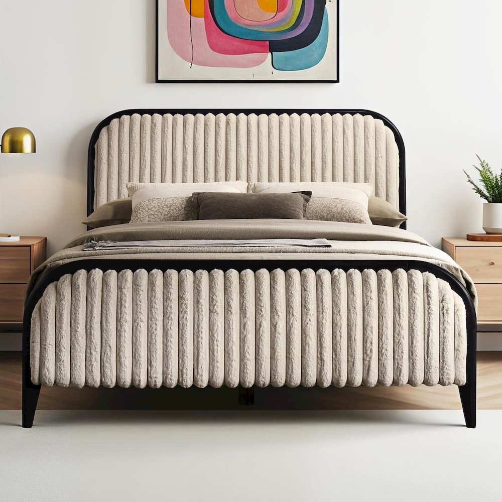 Daphne Wooden Queen size Platform Bed in Black and Beige. Picture 6