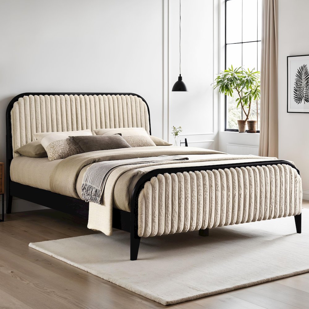 Daphne Wooden Queen size Platform Bed in Black and Beige. Picture 7