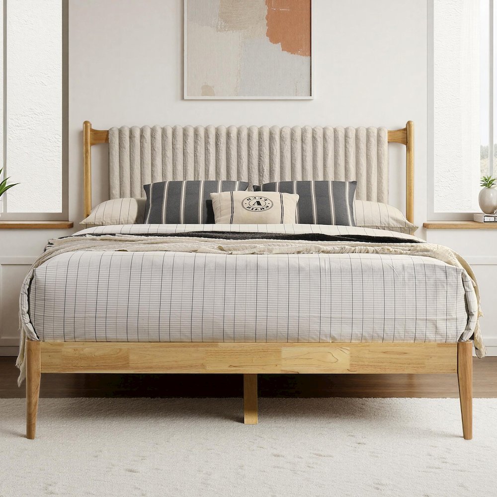 Ella Wooden Queen size Platform Bed in Natural and Beige. Picture 7