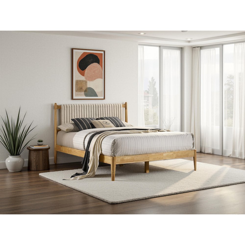 Ella Wooden Queen size Platform Bed in Natural and Beige. Picture 8