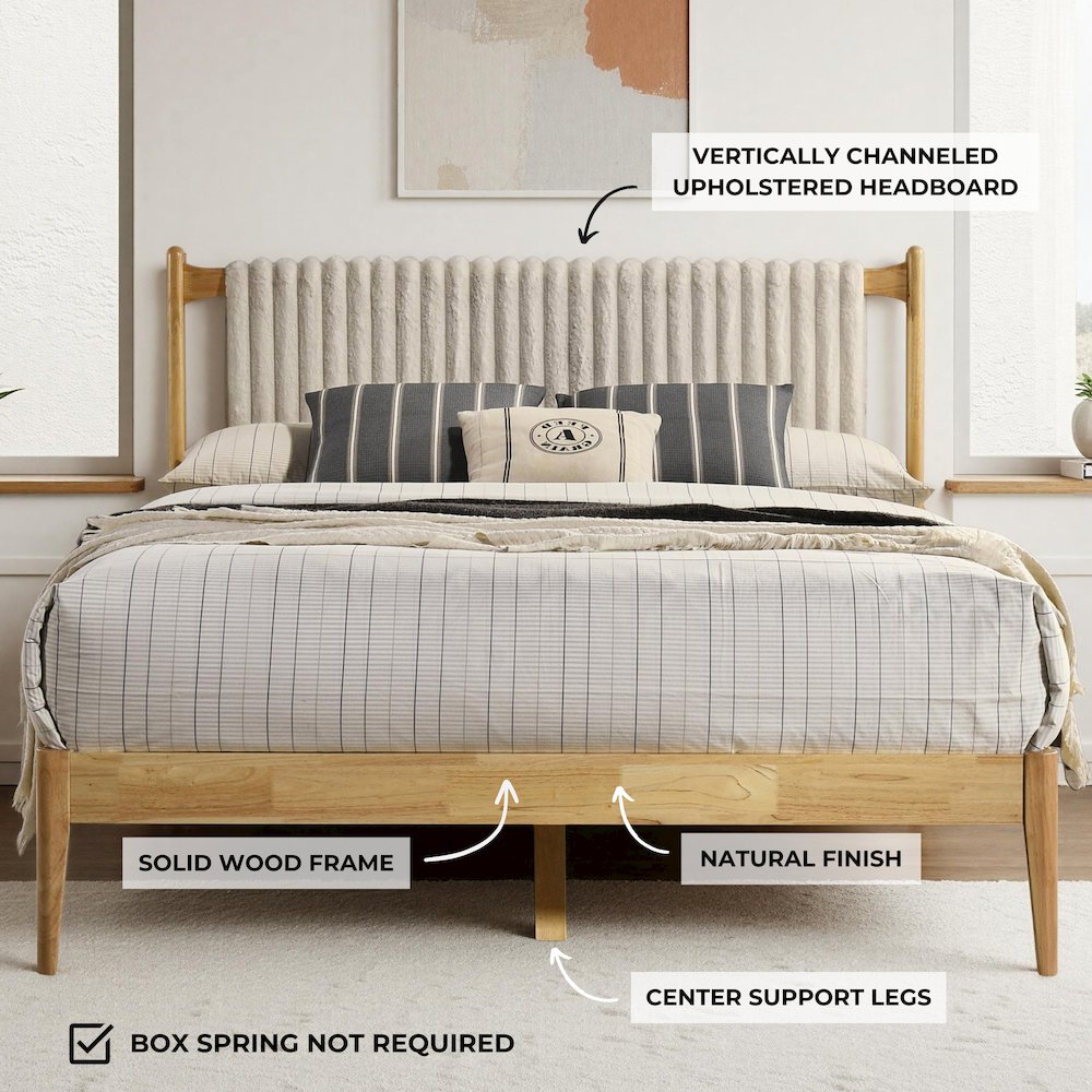 Ella Wooden Queen size Platform Bed in Natural and Beige. Picture 10