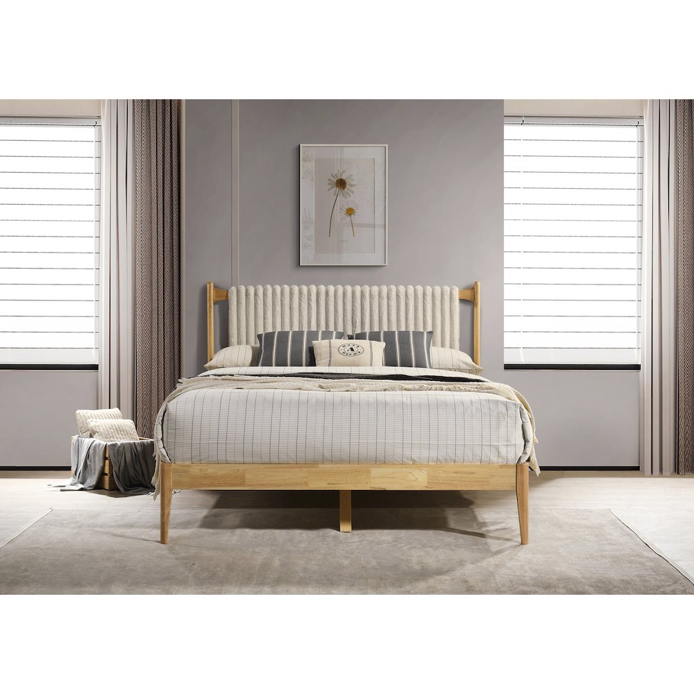 Ella Wooden Queen size Platform Bed in Natural and Beige. Picture 12