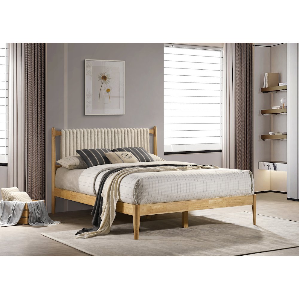 Ella Wooden Queen size Platform Bed in Natural and Beige. Picture 13