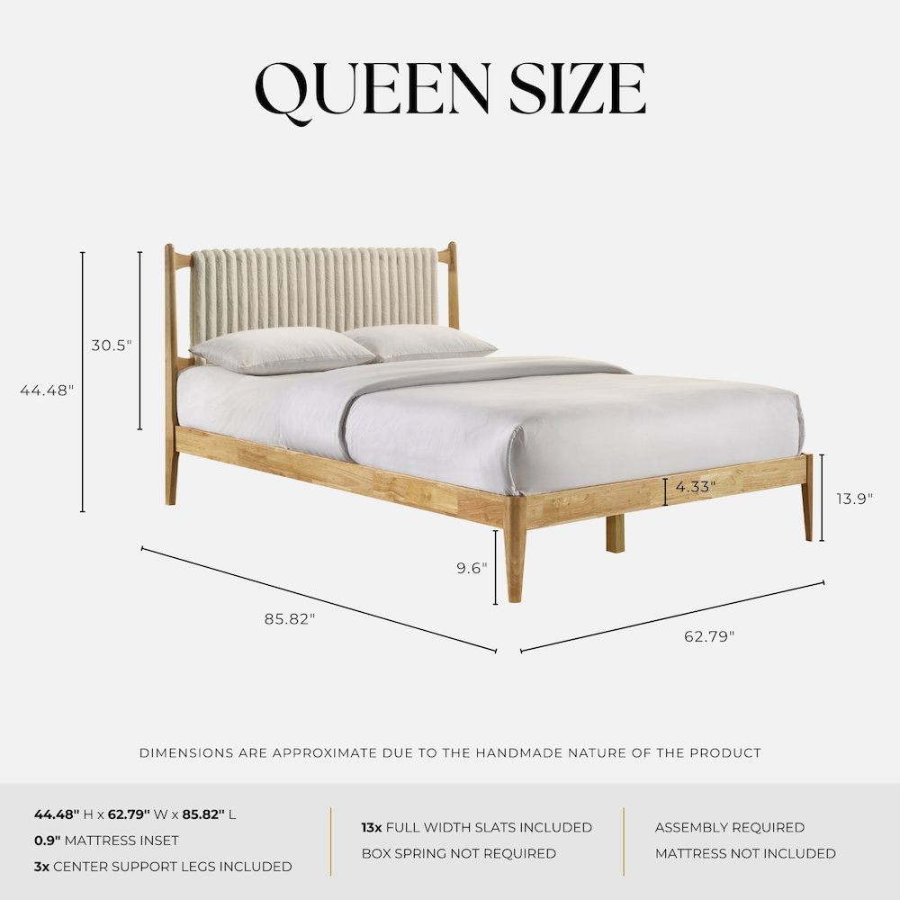 Ella Wooden Queen size Platform Bed in Natural and Beige. Picture 6