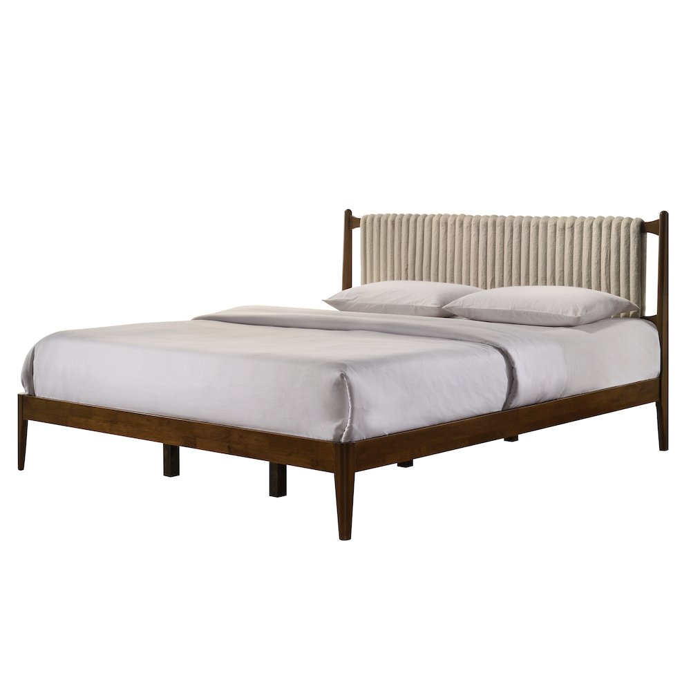 Ella Wooden King size Platform Bed in Walnut and Beige. Picture 3