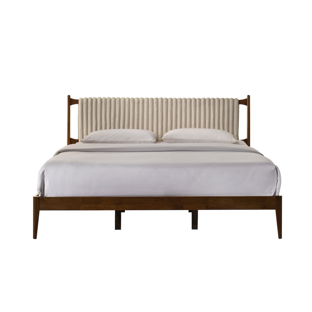 Ella Wooden King size Platform Bed in Walnut and Beige. Picture 4