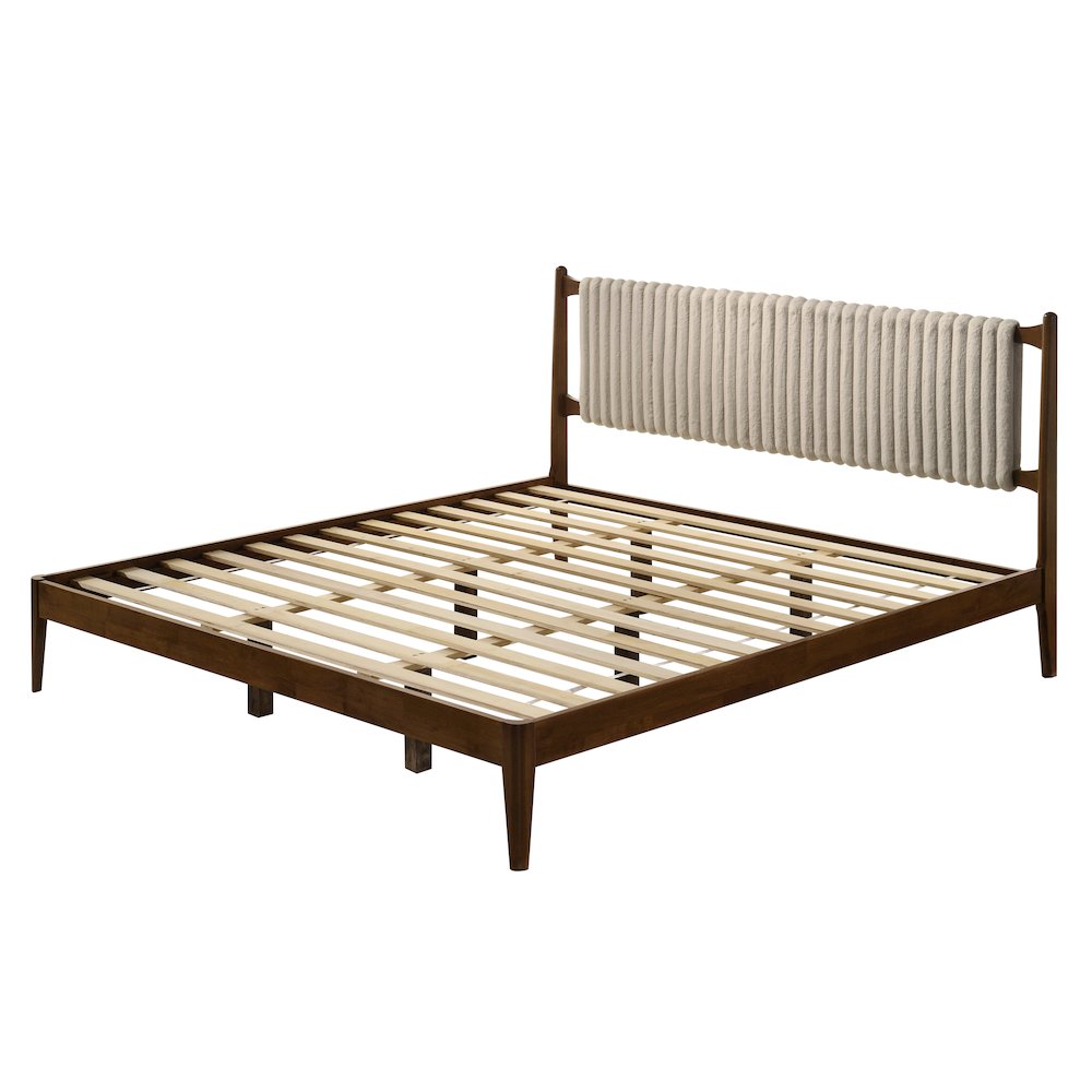 Ella Wooden King size Platform Bed in Walnut and Beige. Picture 1