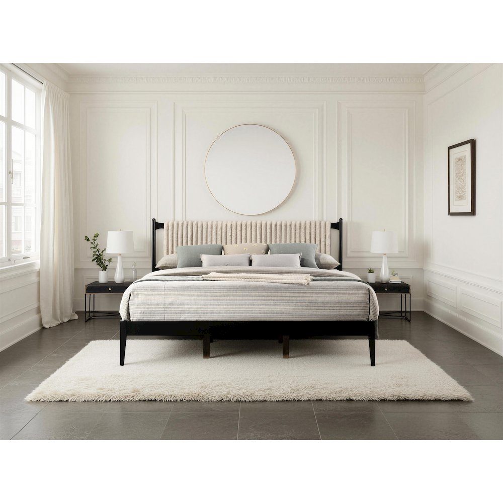 Ella Wooden King size Platform Bed in Black and Beige. Picture 2