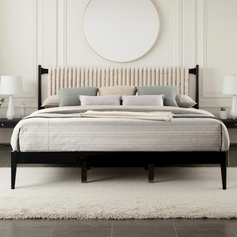 Ella Wooden King size Platform Bed in Black and Beige. Picture 7