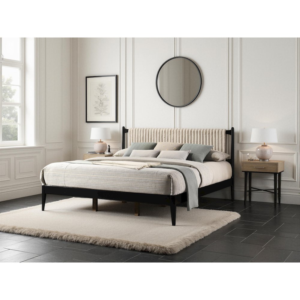 Ella Wooden King size Platform Bed in Black and Beige. Picture 8
