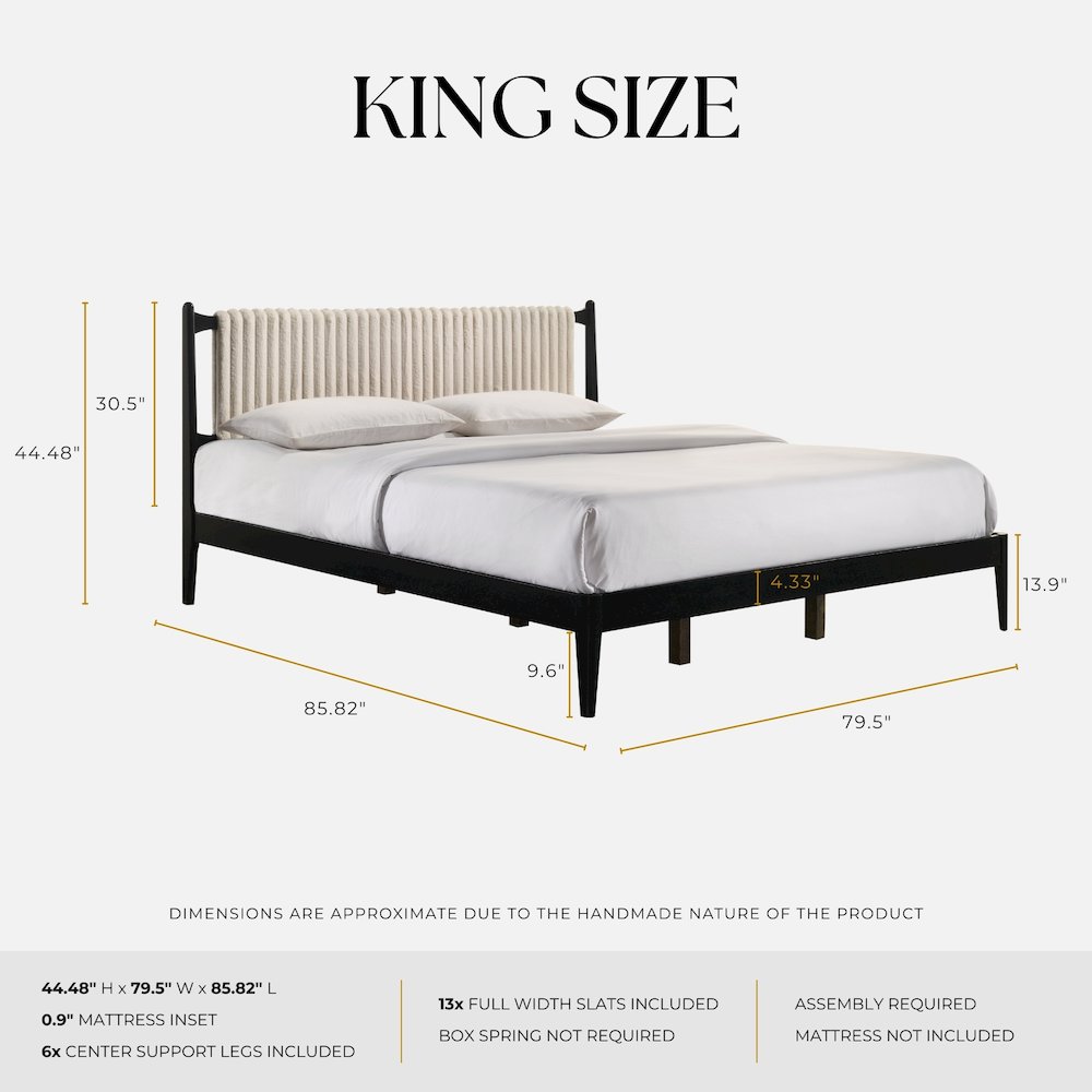 Ella Wooden King size Platform Bed in Black and Beige. Picture 6