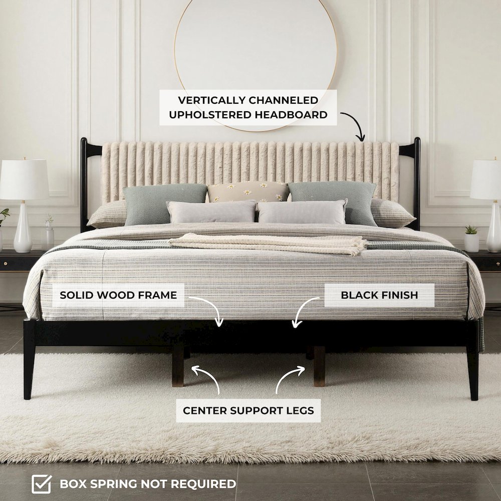 Ella Wooden King size Platform Bed in Black and Beige. Picture 9