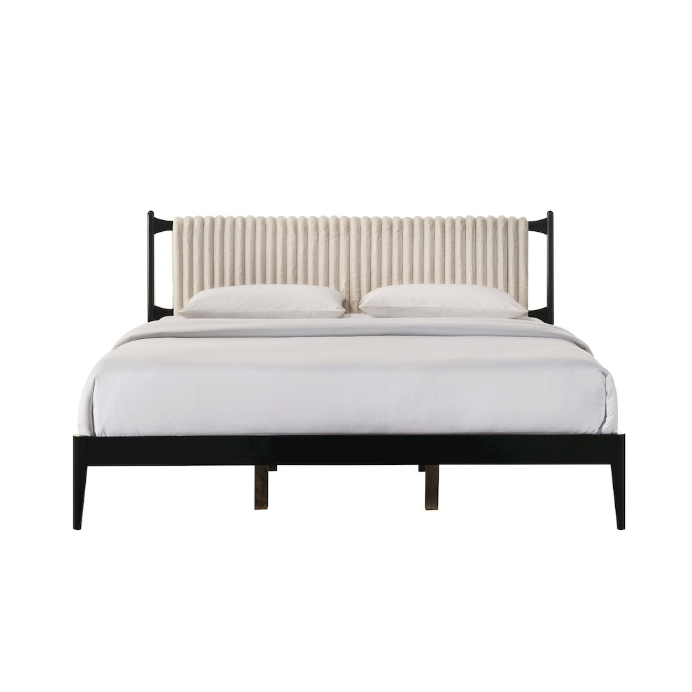 Ella Wooden King size Platform Bed in Black and Beige. Picture 3