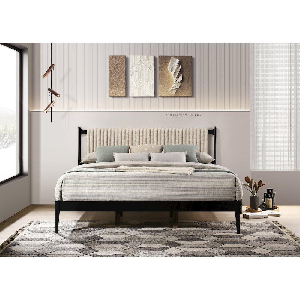 Ella Wooden King size Platform Bed in Black and Beige. Picture 12