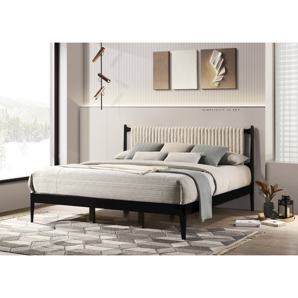 Ella Wooden King size Platform Bed in Black and Beige. Picture 13