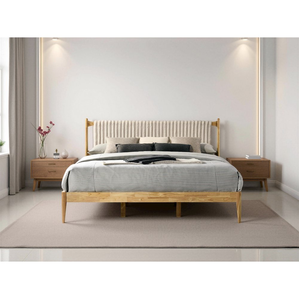Ella Wooden King size Platform Bed in Natural and Beige. Picture 2
